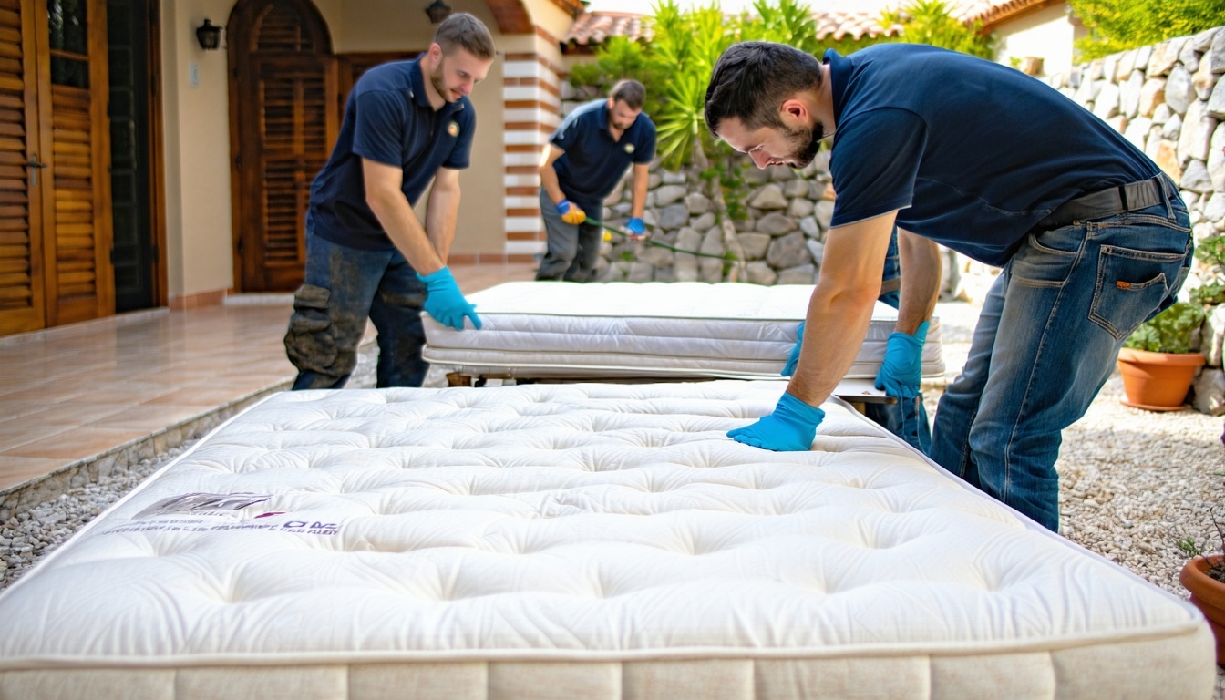 Equipo de montaje instalando colchón en domicilio de Málaga